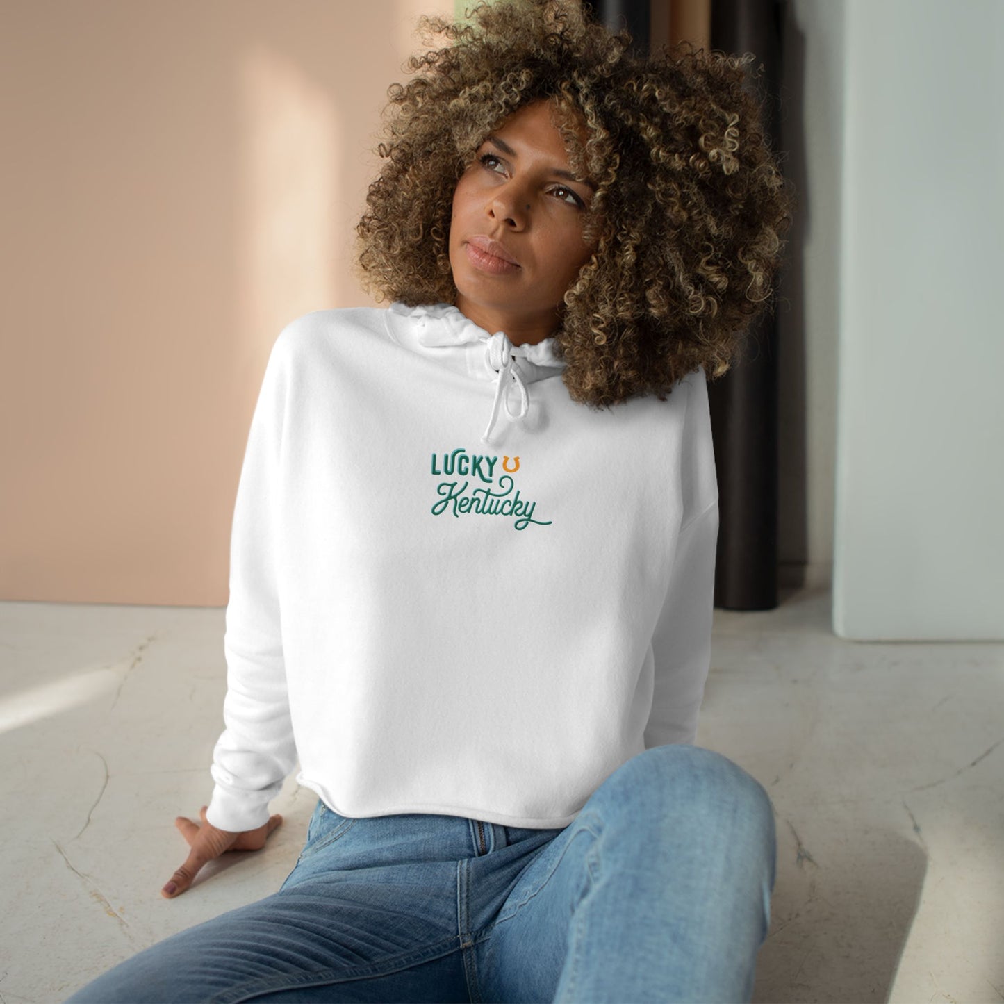 Lucky in Kentucky Cropped Hoodie — St. Patrick’s Day Horse Racing Graphic