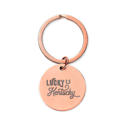 Race Horse Stainless Steel Round Keychain — 'Lucky Kentucky' Engraved Souvenir