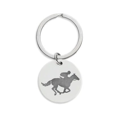 Race Horse Stainless Steel Round Keychain — 'Lucky Kentucky' Engraved Souvenir