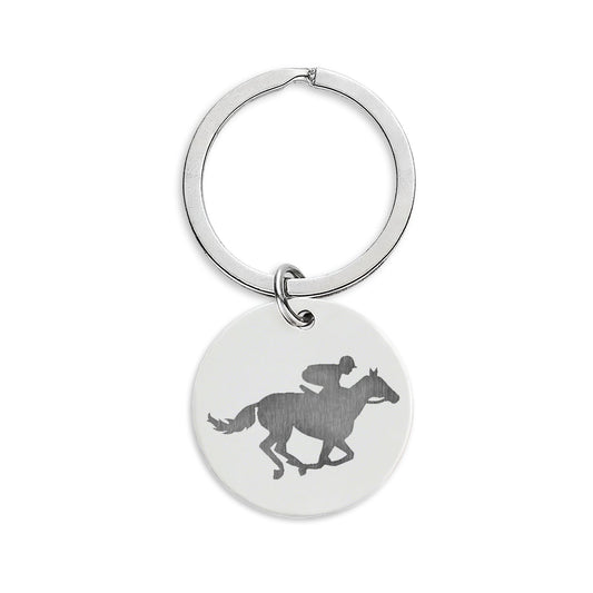 Race Horse Stainless Steel Round Keychain — 'Lucky Kentucky' Engraved Souvenir
