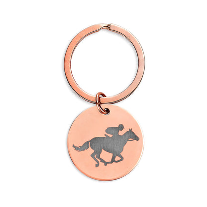 Race Horse Stainless Steel Round Keychain — 'Lucky Kentucky' Engraved Souvenir